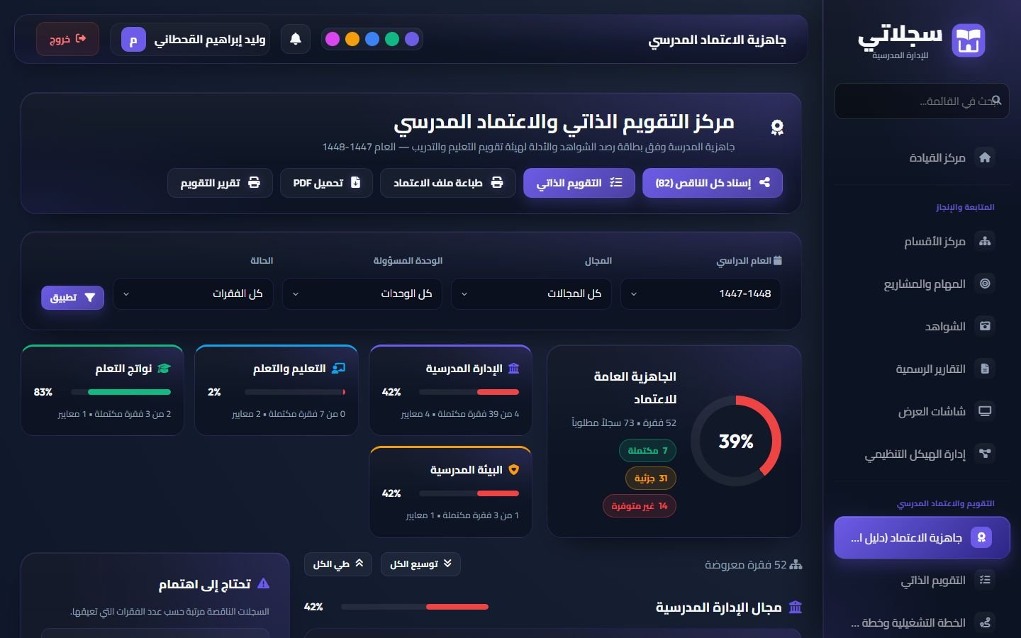 مركز التقويم الذاتي والاعتماد: الجاهزية العامة ومجالات الدليل
